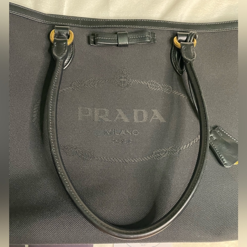 Prada Black Logo Jacquard Canvas Tote Bag π€ - Picture 5 of 13